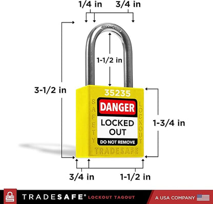 TRADESAFE Lockout Tagout Locks Set - 10 Yellow Keyed Alike Padlocks, 2 Keys Per Lock, OSHA Compliant Loto Locks