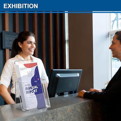 Brochure Holder 4x9 Inch Acrylic Literature Holders Clear Plastic Flyer Display Stand Countertop Use Pamphlet Holder Multi Purpose Organizer for Office, Lobby, Hotels, Trade Shows, 2 Pack