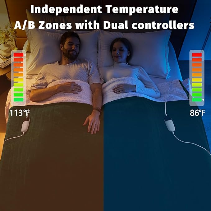 Heated Electric Blanket Queen Size - 84" x 90" Heating Blanket with Dual Control, 10 Heating Levels & 8 Hours Auto Off, Soft Warm Flannel Blanket, Christmas Birthday Gifts for Senior Grandma