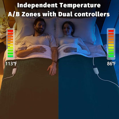Heated Electric Blanket Queen Size - 84" x 90" Heating Blanket with Dual Control, 10 Heating Levels & 8 Hours Auto Off, Soft Warm Flannel Blanket, Christmas Birthday Gifts for Senior Grandma