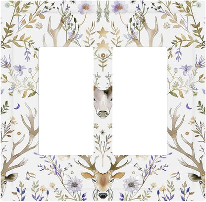 Decorative Outlet Covers Gothic Retro Floral Damask Elk Wild Flower 2 Gang Double Gfci Rocker Electrical Wall Panels Light Switch Cover Plate For Bed Room Living Room Decor
