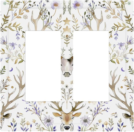 Decorative Outlet Covers Gothic Retro Floral Damask Elk Wild Flower 2 Gang Double Gfci Rocker Electrical Wall Panels Light Switch Cover Plate For Bed Room Living Room Decor