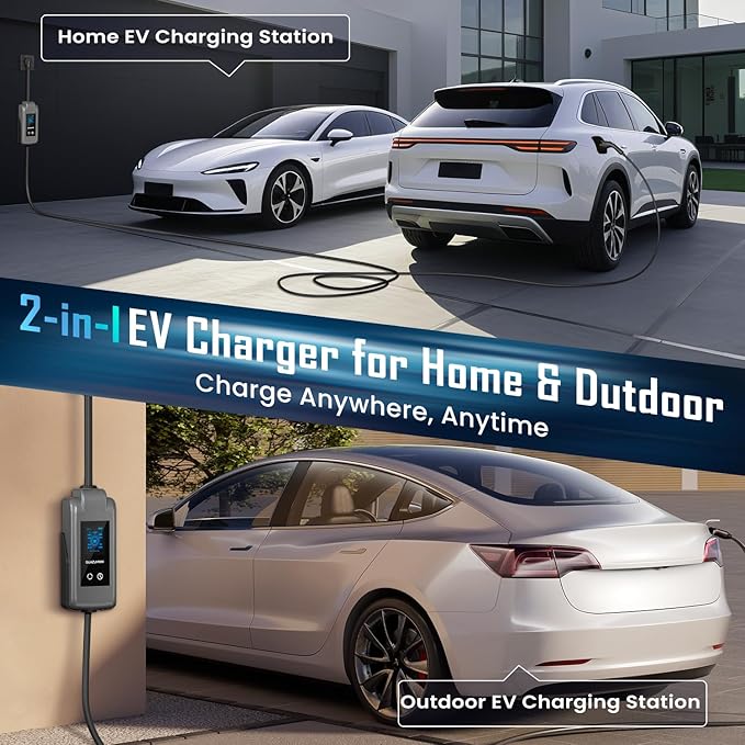 Level 2 EV Charger, 8X Faster Charging, Portable & IP66 Waterproof, NEMA 14-50 Plug for Home Garage & Outdoor Camping, Compatible with J1772 EVs (Tesla with Adapter) (40, Amps)