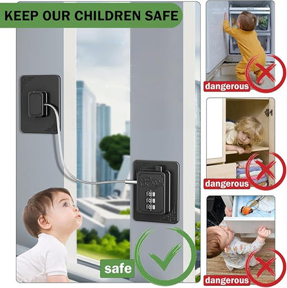 4 Pack Refrigerator Locks with 3 Digit Code, Easy Install Fridge Lock Combination, Premium Freezer Lock, Child Proof Cabinet Locks for Refrigerators, Drawers, Closets, Windows (Black)