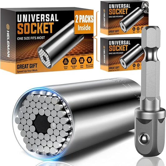 HELEMAN 2-Pack Universal Socket Tool Set with Power Drill Adapter - Christmas Gift for Men