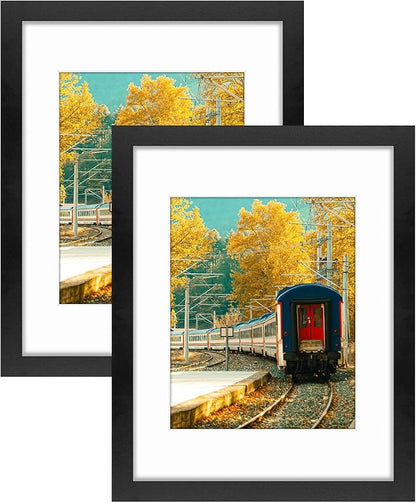 Golden State Art, 11x14 Picture Frame with Mat for 8x10 - High Definition Glass Wall Mounting Horizontal Vertical Display (Black, 2 Pack)