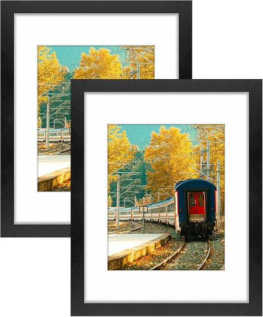 Golden State Art, 11x14 Picture Frame with Mat for 8x10 - High Definition Glass Wall Mounting Horizontal Vertical Display (Black, 2 Pack)