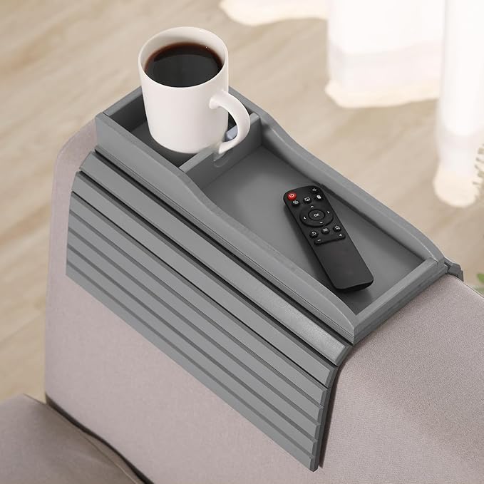 GEHE Couch Cup Holder, Anti Falling Couch Drink Holder, Natural Bamboo Sofa Cup Holder Armrest Tray, More Safe for You Family, Portable Couch Arm Tray Table for Remote/Snacks/Cellphone/Drinks/Cup
