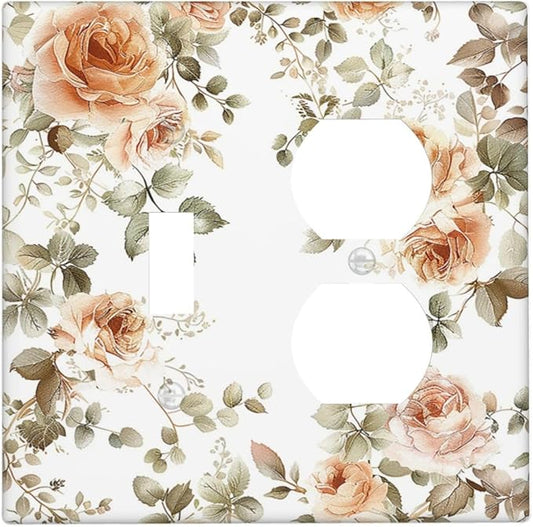 Wallplates Vintage Warm Color Orange Flowers And Leaves 1 Toggle 1 Duplex Switch Plate Electrical GFCI Faceplate Decorative Light Switch Covers for Bedroom living Room Decor