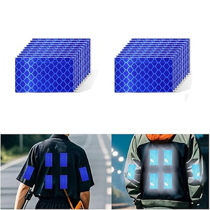 Non Fading Blue Reflective Stickers 1 inch X 2 inch, Outdoor Waterproof High Visibility Warning Safety Adhesive Reflector Tape (20 Pcs)