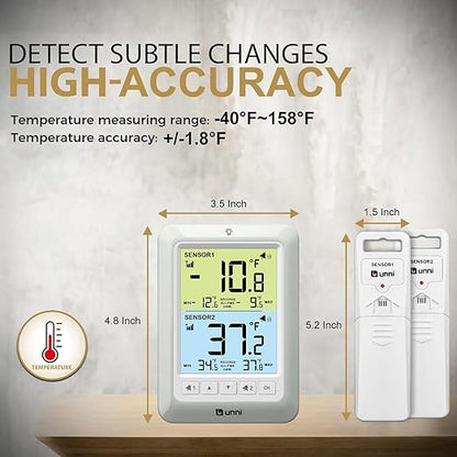 Refrigerator Thermometer with Alarm, Digital Wireless Fridge and Freezer Thermometer, Max Min Temperature Records with Magnetic & Stand Options for Home Restaurant
