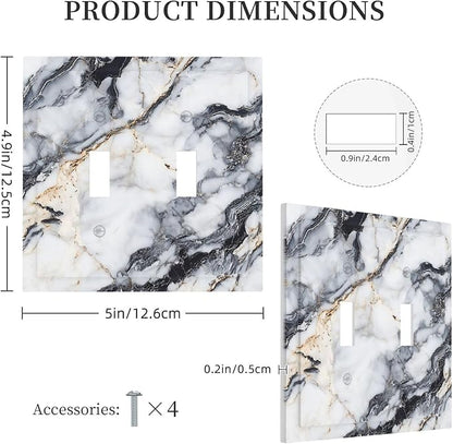 Decorative Switch Plate Covers Black Gold Marble Abstract Modern Luxury 2 Gang Double Toggle Light Switch Cover Plate Electrical Wall Plate Outlet Cover for Bedroom Home Decor