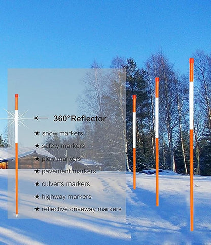 FiberMarker 48-Inch Reflective Driveway Markers, 5/16-Inch Dia Solid Snow Poles, Orange 25-Pack Reflective Snow Markers