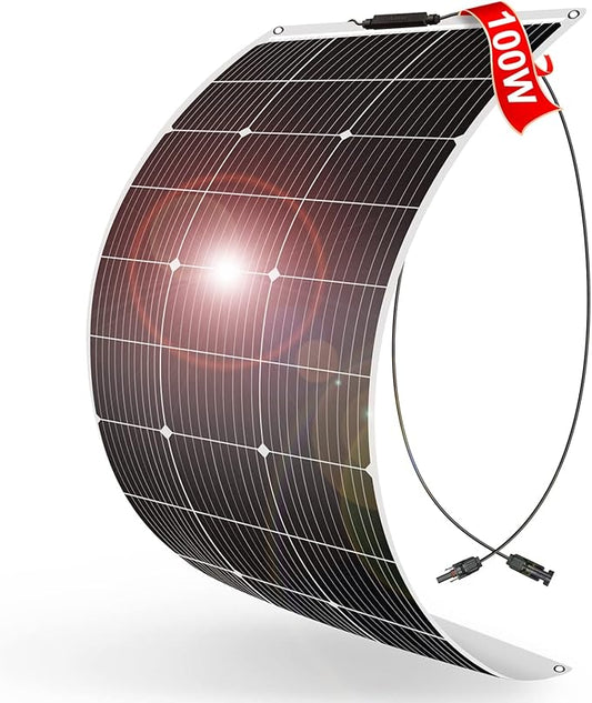 DOKIO 100W 18V Flexible Solar Panel Monocrystalline for 12V Battery Charging, Semi-Flexible ETFE Lightweight with MC4 for RV Marine Boat Camper Van Trailer Off-Grid Power