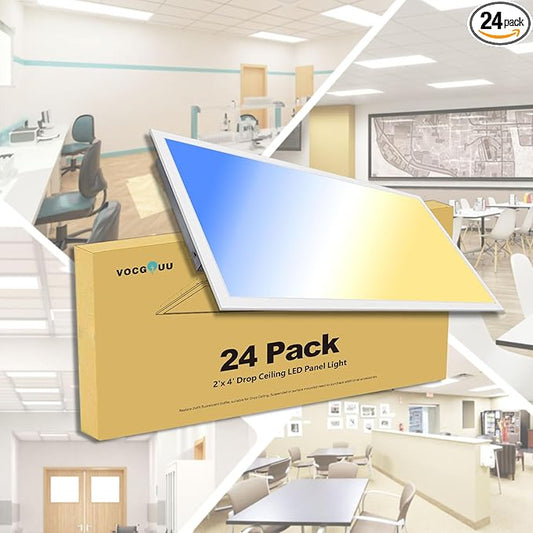 24-Pack 2x4 LED Flat Panel Light Drop Ceiling Fixture, 3CCT Selectable (3000K/4000K/5000K) & 50W 40W 30W Switchable, 0-10V Dimmable, 100-277Vac, ETL & DLC