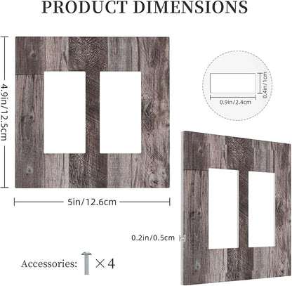 Decorative Outlet Covers Rustic Dark Grey Wood Retro Country Wooden 2 Gang Double GFCI Rocker Electrical Wall Panels Light Switch Cover Plate for Farmhouse Cabin Decor