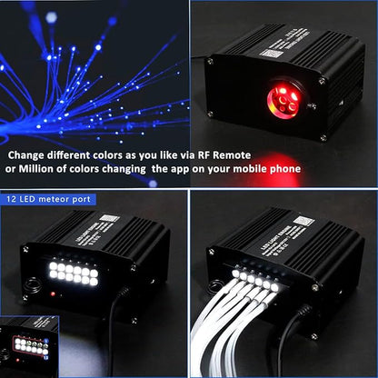 AZIMOM 2-in-1 Twinkle 12W Fiber Optic Starlight Box with Pure White Meteor, Sound Activated APP/Remote RGBW Light Source Driver Pure White Shooting Star for Car Home Star Lighting Decor