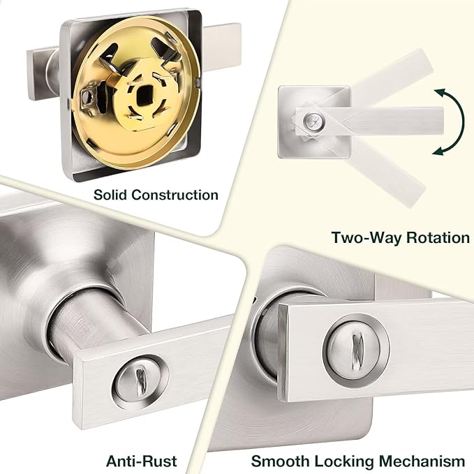 GOBEKOR 4 Pack Privacy Door Levers - Brushed Nickel Interior Door Handles with Locks