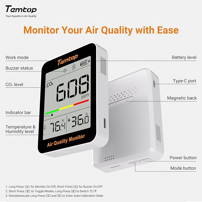 Temtop Air Quality & CO2 Monitoring Combo - Achieving Optimal Home Wellness with Precision Insights