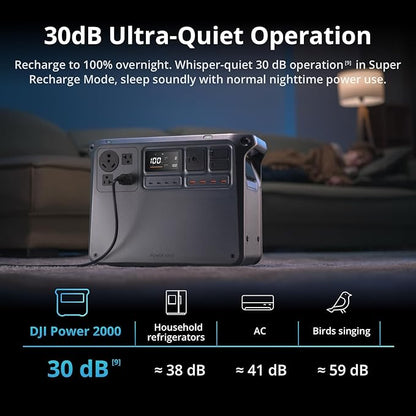 DJI Power 2000 Portable Power Station, SDC to Mavic 3 Cable, 2048Wh LFP Battery, Compact Size, 3000W Stable Output, Drone Ready in 30 Mins, Camping, Filmmaking, Flight Session