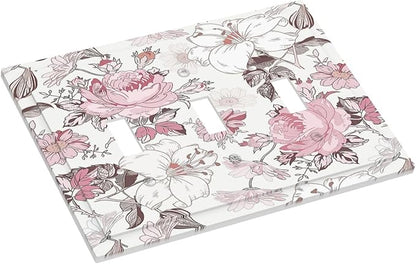 Decorative Switch Plates Modern Watercolor Flower Pink White Wildflower 3 Gang Wall Plate Faceplate Triple Toggle Light Switch Cover Electrical Wall Panels for Bedroom Home Decor