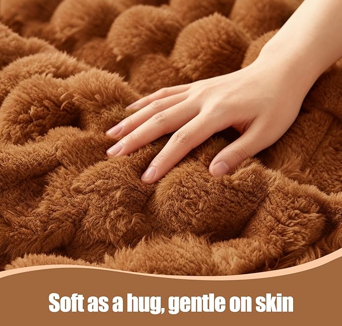Electric Blanket 50" x 60" Soft Ribbed Faux Fur Flannel Quick Heat 12 Heat Levels 1-12 Hour Timer & Overheat Protection & Auto Shut Off & ETL FCC (Brown, Throw 50" x 60")