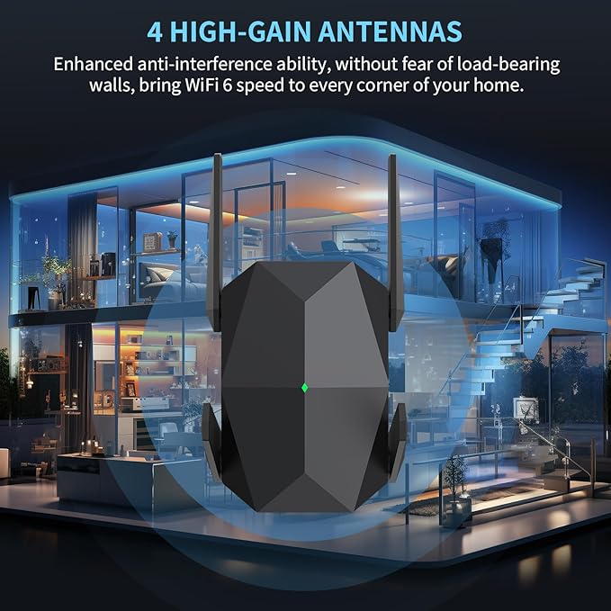 2025 AX3000 WiFi 6 Range Extender, WiFi Extender Signal Booster with Gigabit Ethernet Port, Dual Band (2.4G&5.8G) WiFi Repeater Cover up to 13888sp.ft, Faster Speed and Wider Cover(Black)