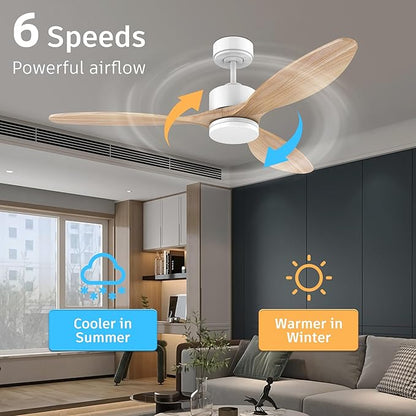 cumilo 52 Inch Smart Wood Ceiling Fans with light and Remote,Quiet DC Motor,Dimmable,Control with Alexa Google Voice App WIFI,Outdoor Indoor Modern Ceiling Fan for Bedroom Patio
