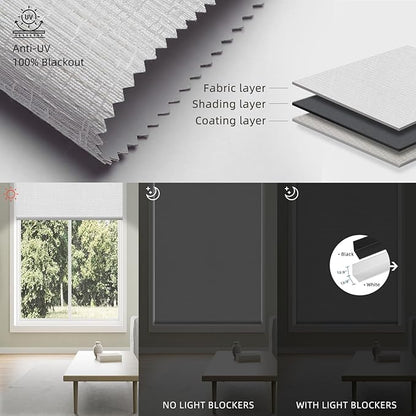 SmartWings Motorized 100% Blackout Shades Blinds, Custom Size, Cordless Window Shades with Rechargeable Battery, Works with Matter/Apple HomeKit, Alexa, Thread/Zigbee, Remote Optional, Safar White