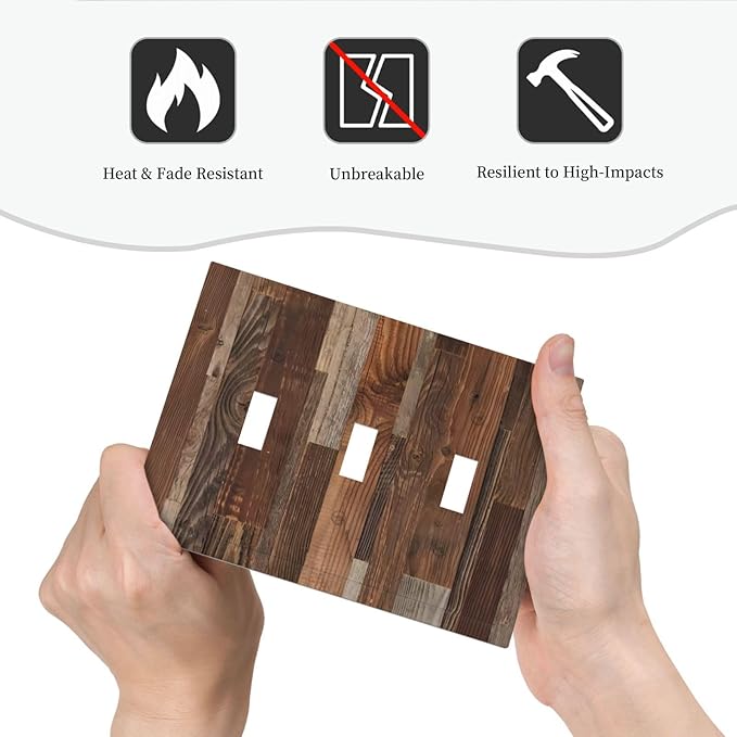 Vintage Brown Wooden Boards Print Wood Grain Decorative Switch Plates 3 Gang Wall Plate Triple Toggle Light Switch Cover Faceplate Electrical Wall Panels for Farmhouse Home Decor