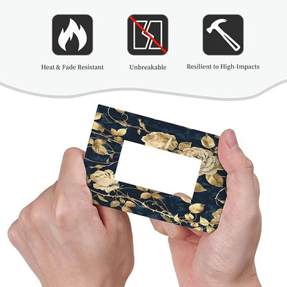 Decorative Outlet Covers Boho Vintage Floral Golden Flower Dark Blue Background 1 Gang Single Rocker Light Switch Cover Plate Wall Plates GFCI Faceplate for Bedroom living Room Decor