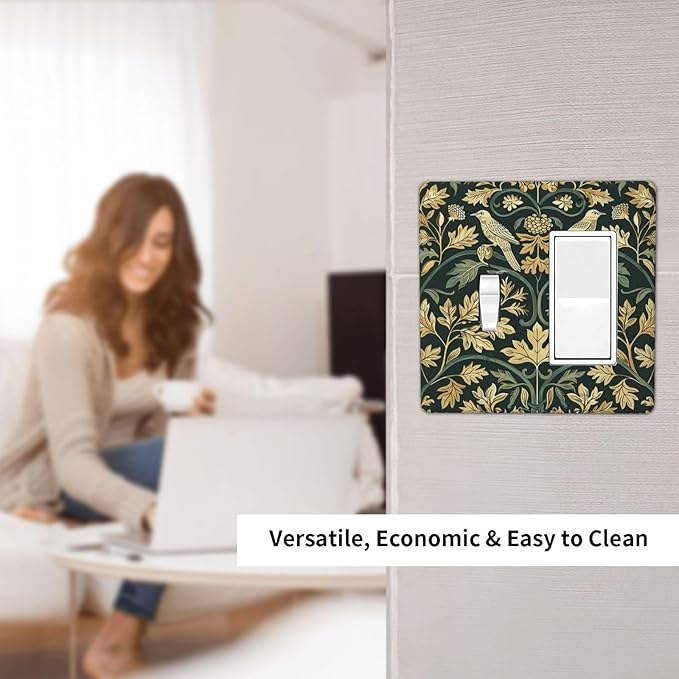 Outlet Covers William Morris Vintage Botanical Birds Golden Green Leaves 1 Toggle 1 Rocker Combination Decorative Wall Plate Electrical Switch Plates Light Switch Cover Plate for Bedroom
