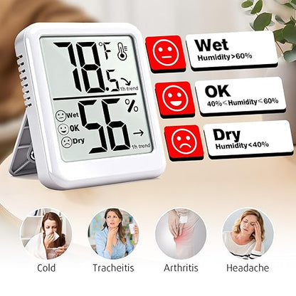 4-Pack Room Thermometer Indoor Hygrometer, Small Digital Temperature and Humidity Monitor Sensor, Temperature Humidity Gauge Meter for Home Baby Room, Plants, Pets - AAA Battery Included