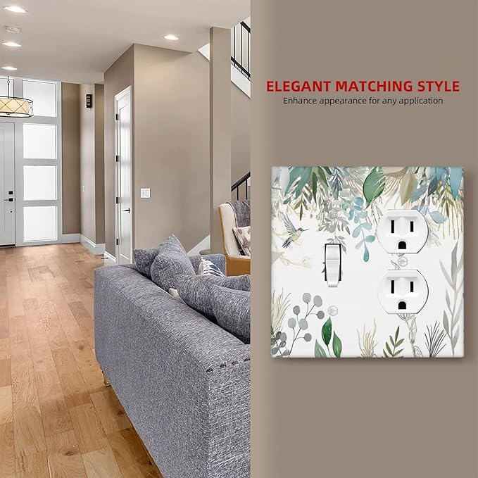 Green Tropical Palm Leaves Flower Plants Hummingbird Wallplates 1 Toggle 1 Duplex Switch Plate Electrical GFCI Faceplate Decorative Light Switch Covers for Bed Room Living Room Decor