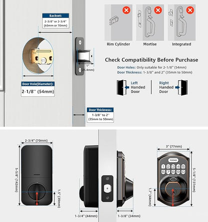 TEEHO TE002 Fingerprint Door Lock - Keyless Entry Door Lock - Electronic Keypad Deadbolt - Smart Locks for Front Door - Auto Lock - Easy Installation - Oil-Rubbed Bronze