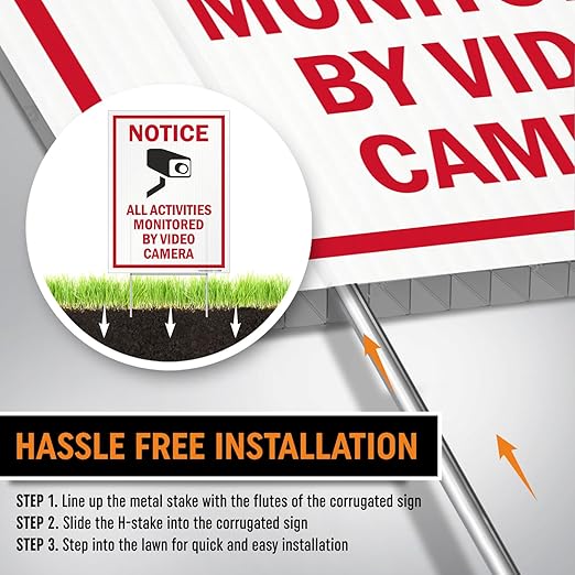 SmartSign (2-Pack) All Activities Monitored By Video Camera Yard Sign with 15" Metal H-Stake 9" x 12", Double Sided Sign with Camera Symbol, 160 mil Thick Corrugated Plastic Lawn Signs, USA-Made