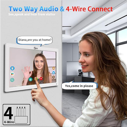 ANJIELO SMART Wired Video Doorbell Apartment Intercom System,4 Family Units 10 Inch Touch Monitor,3 in 1 Unlocking,Dual Way Intercom Motion Detection Tuya for Villa Home (1 Doorbell(w)+ 4 Monitor(w))