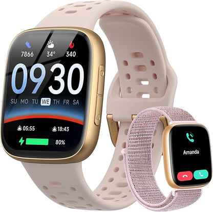 Smart Watches for Women Android iPhone (2 Bands), [1.85" AMOLED Screen] Smartwatch Fitness Tracker 3ATM Waterproof with Bluetooth Calls, AI Control, Heart Rate/SpO2/Sleep Monitor, 7 Days Battery