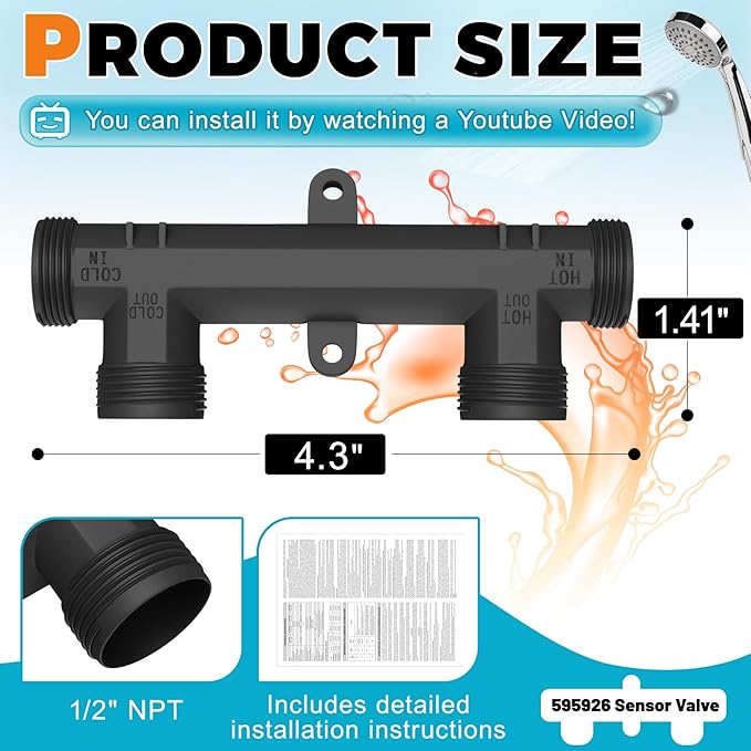595926 Sensor Valve Fit for watts premier 500800&500805 and grundfos up Comfort Series Instant Hot Water Recirculating Pump System 367010 Thermal Bypass Bridge Valve Five Year Warranty