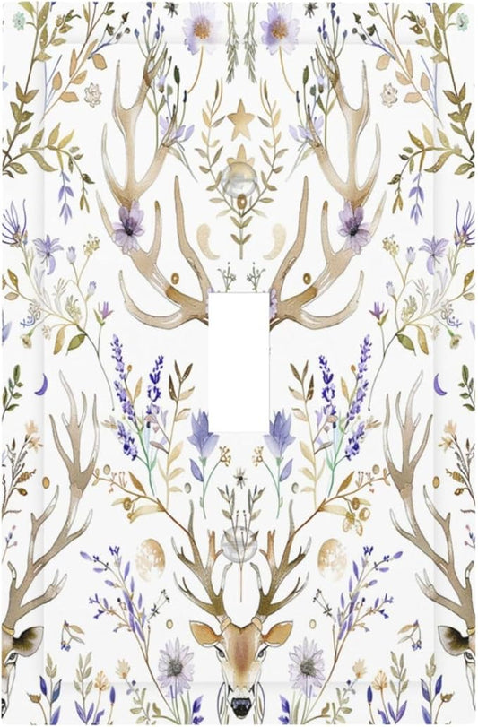 Decorative Light Switch Cover Gothic Retro Floral Damask Elk Wild Flower 1 Gang Single Toggle Device Electrical Faceplate Switchplates Decorator Outlet Wall Plate For Bed Room