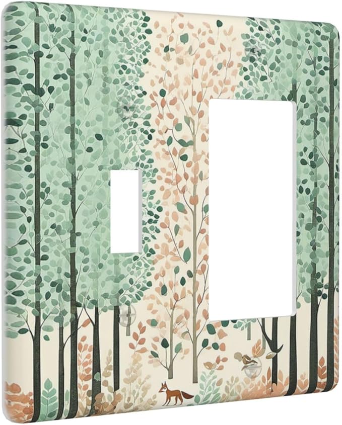 Boho Wildflower Forest Woodland Animals Outlet Covers 1 Toggle 1 Rocker Combination Light Switch Cover Plate Decorative Wall Plate Electrical Switch Plates for Bedroom Bathroom Decor