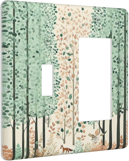 Boho Wildflower Forest Woodland Animals Outlet Covers 1 Toggle 1 Rocker Combination Light Switch Cover Plate Decorative Wall Plate Electrical Switch Plates for Bedroom Bathroom Decor