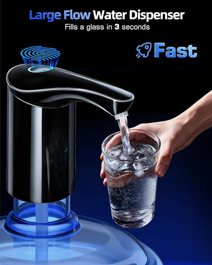 Rechargeable Water Dispenser Pump for 5 Gallon Bottle, Electric USB-C Large Flow Water Jug Dispenser, Portable Automatic Submersible Bottle Pump Silent Operation for Camping Home Office