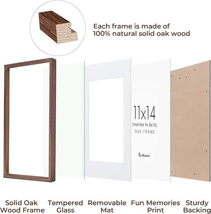 11x14 Picture Frame for Wall, 11 x 14 Photo Frames - Made of Solid Oak Wood & Tempered Real Glass, Rustic Wood 11 by 14 Frames for Home Decor, 11x14 Frame Matted to 8x10, Walnut Color, 1 Pack
