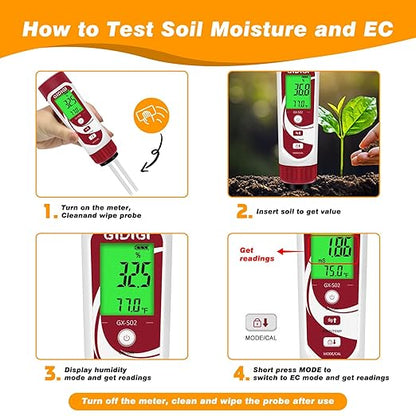Moisture Meter for Plants, 3 in 1 Digital Soil Moisture Meter，Soil Moisture Meter and Soil EC Meter for Farms, Gardens, Orchards, Home Planting, Indoor Plants, Composting and Other Scenarios
