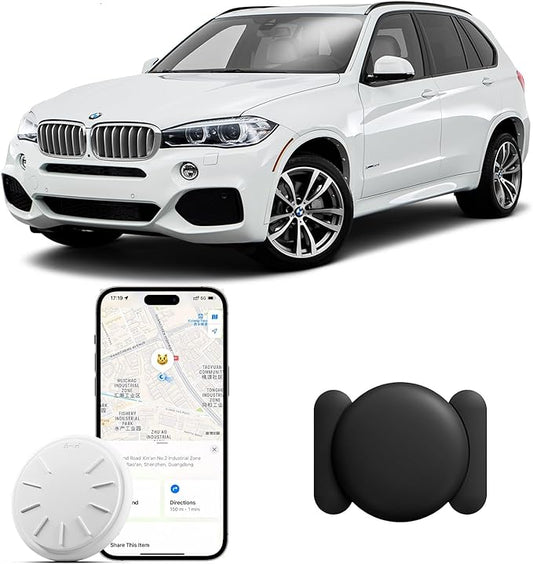 Car GPS Tracking Device for Vehicles, 1PCS Real Time GPS Tracker for Car Work with Find My (iOS Only),Hidden Mini GPS Tracker,No Monthly Fee (White Tracker, Black Magnetic Case)