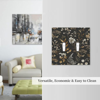 Decorative Switch Plates Black Gold Floral Dark Leaves Vintage Flowers 2 Gang Double Toggle Outlet Light Switch Cover Wall Plate Electrical Faceplate for Bed Room Home Decor
