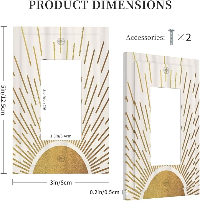 Decorative Outlet Covers Boho Mid Century Gold Sun Sunbeams 1 Gang Rocker Light Switch Cover Plate Single Wall Plates for Electrical Outlets Switch Plate Covers Faceplate for Home Decor