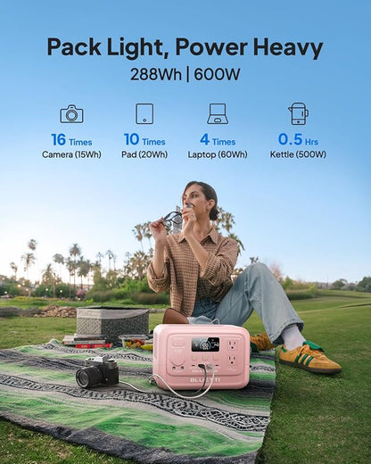 BLUETTI Elite 30 V2 Portable Power Station, 288Wh Solar Generator with 600W AC Outlet (Power Lifting 1500W), Fast Recharge LiFePO4 Battery, UPS Backup Power for Camping, Road Trip, Outage