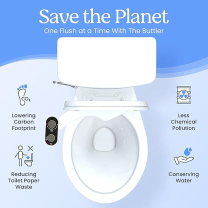 CLEAR REAR Bidet Attachment for Toilet Seat - Non-Electric, Self-Cleaning Dual Nozzle, Adjustable Water Pressure, Rear & Feminine Wash Hygienic Bathroom Upgrades - Fits Elongated Toilets (2 Pack)